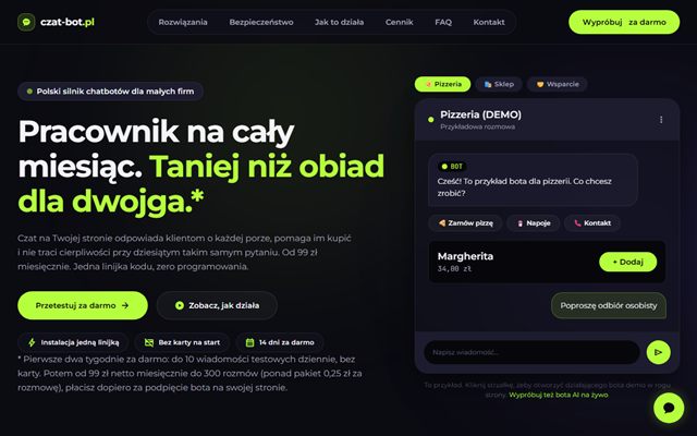 Strona czat-bot.pl, polskiego silnika chatbotów