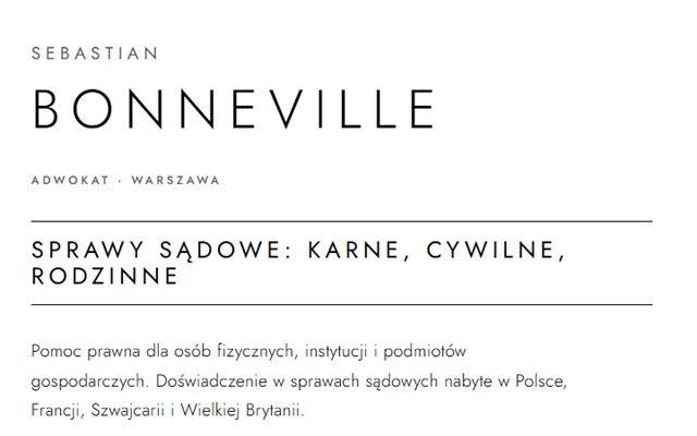 Strona kancelarii adwokackiej Bonneville w Warszawie